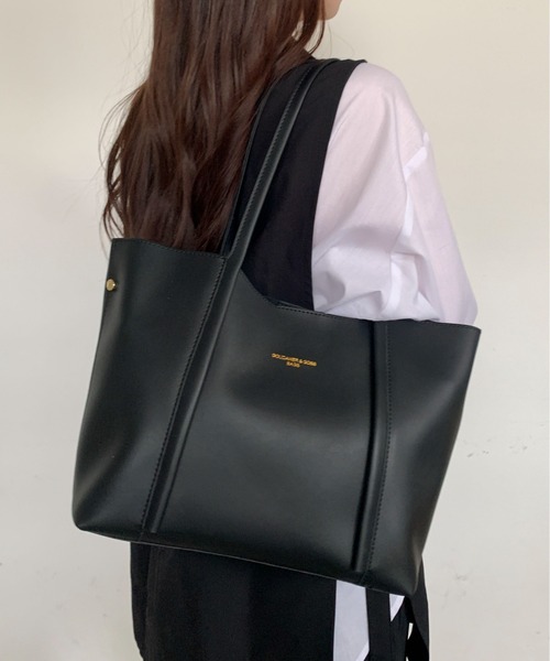 Maison Calme(メゾンカルム)の「【A4サイズ対応】オールシーズン使える♪フェイクレザー ワンポイント トートバッグ 【大容量】(トートバッグ・レディース・アイボリー/ブラック/ブラウン/ベージュ・F)」の14枚目の写真