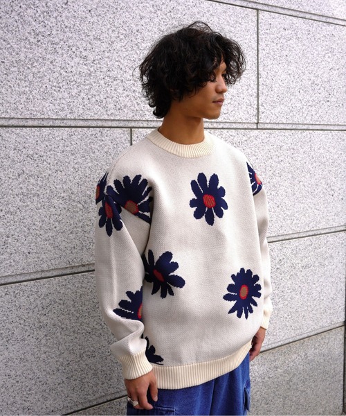 BEAVER(ビーバー)の「B omnivore/ビーオムニボー FLOWER KNIT TOP(ニット/セーター・メンズ・ナチュラル/ブラック・M/L/XL)」の6枚目の写真