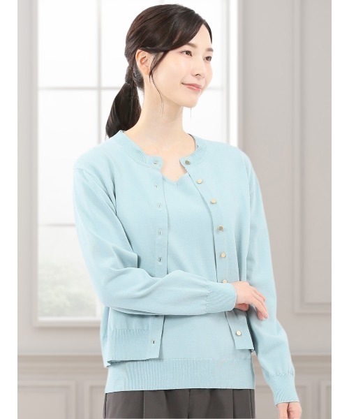 m.f.editorial（エムエフエディトリアル）の「【ストレッチ ハンドウォッシャブル】m.f.エディトリアル レディース クルーニットカーディガン（カーディガン/ボレロ・レディース・イエロー/ネイビー/ライトグレー/サックスブルー・MEDIUM/LARGE）」の3枚目の写真