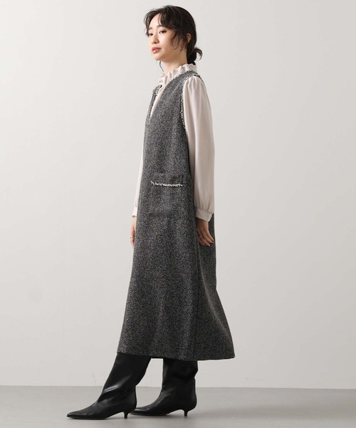 Gready Brilliant（グレディブリリアン）の「ツィードキーネックジャンスカ（ワンピース・レディース・ブラック系/ベージュ系・FREE）」の4枚目の写真