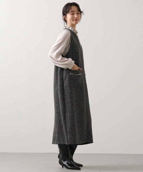 Gready Brilliant（グレディブリリアン）の「ツィードキーネックジャンスカ（ワンピース・レディース・ブラック系/ベージュ系・FREE）」の6枚目の写真