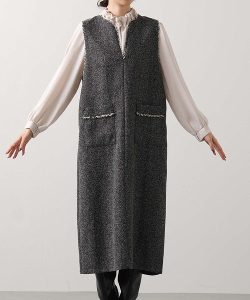 Gready Brilliant（グレディブリリアン）の「ツィードキーネックジャンスカ（ワンピース・レディース・ブラック系/ベージュ系・FREE）」の8枚目の写真