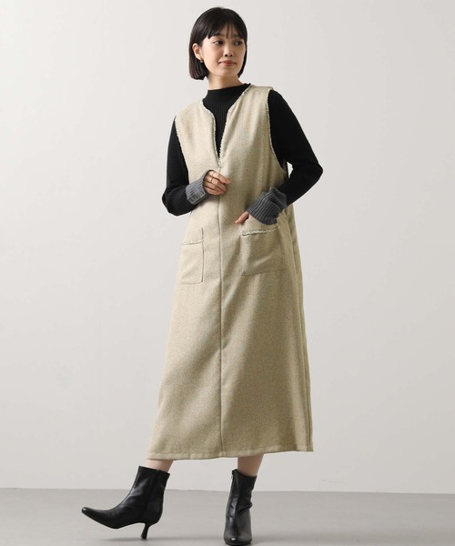 Gready Brilliant（グレディブリリアン）の「ツィードキーネックジャンスカ（ワンピース・レディース・ブラック系/ベージュ系・FREE）」の12枚目の写真