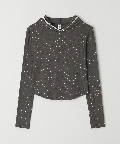 RONRON(ロンロン)の「LACE HOODIE SLIM LONG SLEEVE CHARCOAL STAR(パーカー・レディース・その他・FREE)」の1枚目の写真