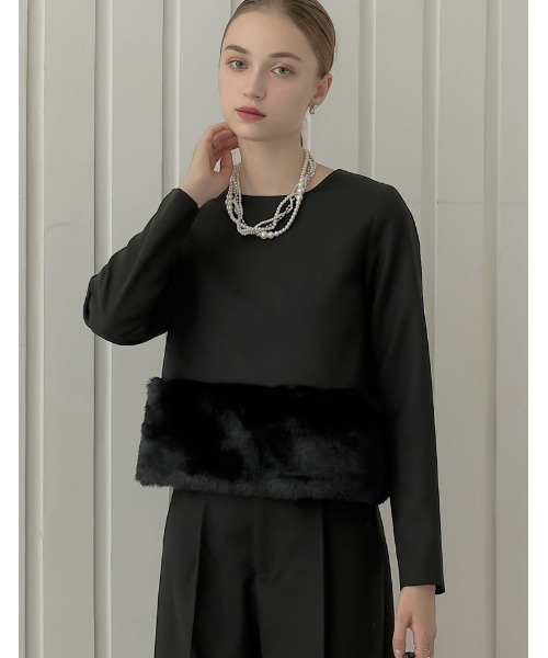 MEISM（ミズム）の「[MEISM by Re:EDIT][2025AW COLLECTION]微起毛ツイル裾ファー切り替え長袖トップス（Tシャツ/カットソー・レディース・ホワイト/ブラック/グレー・MEDIUM/LARGE）」の3枚目の写真