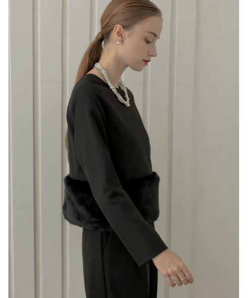 MEISM（ミズム）の「[MEISM by Re:EDIT][2025AW COLLECTION]微起毛ツイル裾ファー切り替え長袖トップス（Tシャツ/カットソー・レディース・ホワイト/ブラック/グレー・MEDIUM/LARGE）」の6枚目の写真