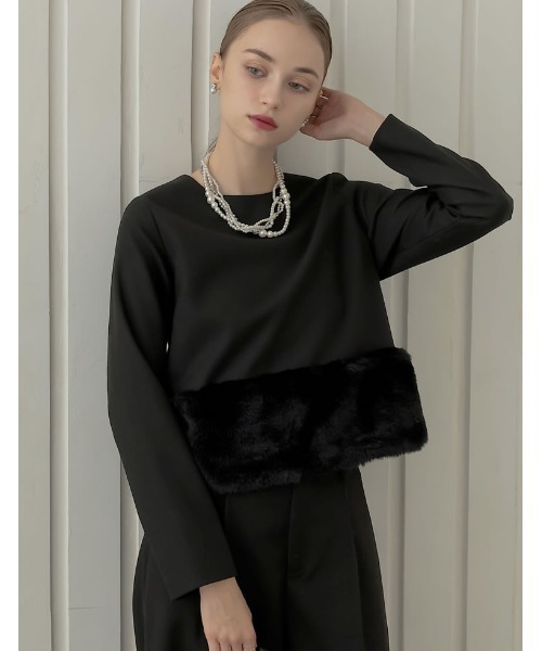 MEISM（ミズム）の「[MEISM by Re:EDIT][2025AW COLLECTION]微起毛ツイル裾ファー切り替え長袖トップス（Tシャツ/カットソー・レディース・ホワイト/ブラック/グレー・MEDIUM/LARGE）」の8枚目の写真