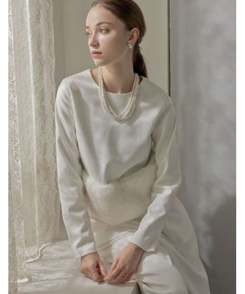 MEISM（ミズム）の「[MEISM by Re:EDIT][2025AW COLLECTION]微起毛ツイル裾ファー切り替え長袖トップス（Tシャツ/カットソー・レディース・ホワイト/ブラック/グレー・MEDIUM/LARGE）」の9枚目の写真