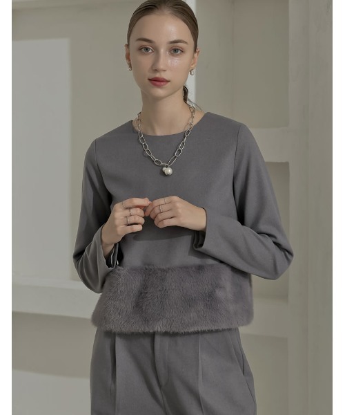 MEISM（ミズム）の「[MEISM by Re:EDIT][2025AW COLLECTION]微起毛ツイル裾ファー切り替え長袖トップス（Tシャツ/カットソー・レディース・ホワイト/ブラック/グレー・MEDIUM/LARGE）」の14枚目の写真