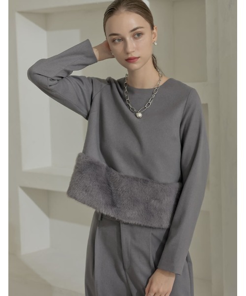 MEISM（ミズム）の「[MEISM by Re:EDIT][2025AW COLLECTION]微起毛ツイル裾ファー切り替え長袖トップス（Tシャツ/カットソー・レディース・ホワイト/ブラック/グレー・MEDIUM/LARGE）」の19枚目の写真