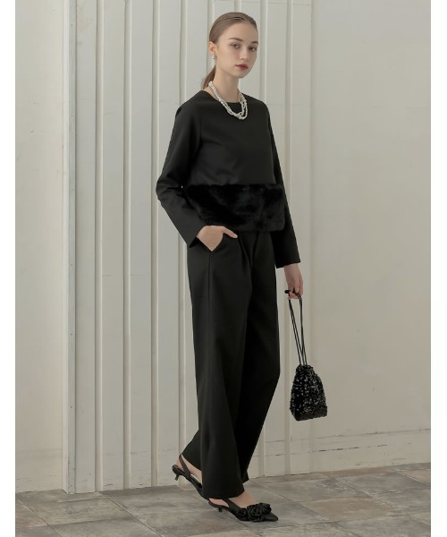 MEISM（ミズム）の「[MEISM by Re:EDIT][2025AW COLLECTION]微起毛ツイル裾ファー切り替え長袖トップス（Tシャツ/カットソー・レディース・ホワイト/ブラック/グレー・MEDIUM/LARGE）」の5枚目の写真