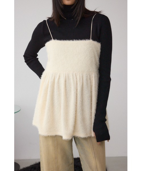 AZUL by moussy（アズールバイマウジー）の「ラメシャギーカットキャミソール（Tシャツ/カットソー・レディース・アイボリー/ブラック/ブラウン・FREE）」の2枚目の写真