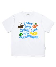 冒険を出発するプリントオーバーサイズ半袖Tシャツホワイト