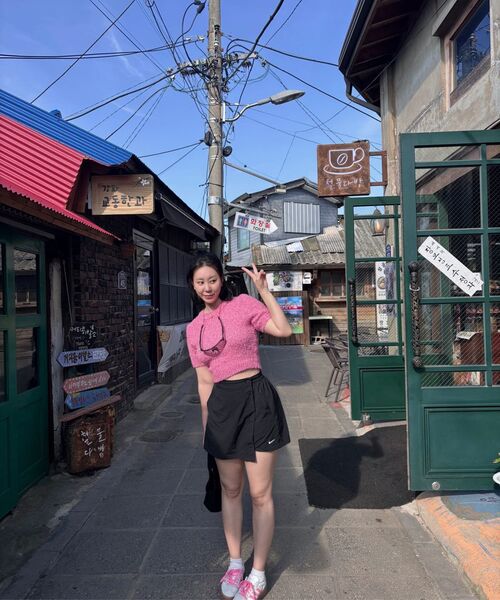 MUSINSA STANDARD WOMAN（ムシンサスタンダードウーマン）の「ウィメンズファンシーヤンクルーネック半袖ニット[ピンク]（ニット/セーター・レディース・その他・SMALL/MEDIUM/LARGE）」の6枚目の写真
