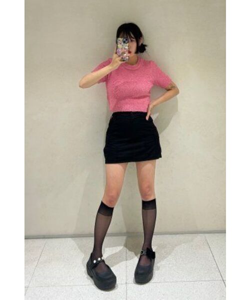 MUSINSA STANDARD WOMAN（ムシンサスタンダードウーマン）の「ウィメンズファンシーヤンクルーネック半袖ニット[ピンク]（ニット/セーター・レディース・その他・SMALL/MEDIUM/LARGE）」の7枚目の写真