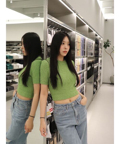 MUSINSA STANDARD WOMAN（ムシンサスタンダードウーマン）の「ウィメンズファンシーヤンクルーネック半袖ニット[ピンク]（ニット/セーター・レディース・その他・SMALL/MEDIUM/LARGE）」の10枚目の写真