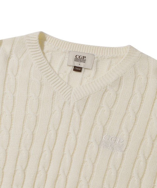 codegraphy(コードグラフィー)の「(Women) Small Square V-Neck Cable Knit CBEWWKL042(ニット/セーター・レディース・ネイビー/レッド/クリーム・SMALL/MEDIUM)」の9枚目の写真