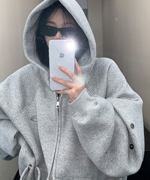 Dalfwin(ダールフィン)の「韓国ファッション パンチングデザインジップアップパーカー(パーカー・レディース・グレー/ブラック・FREE)」の17枚目の写真
