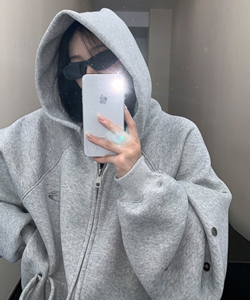 Dalfwin(ダールフィン)の「韓国ファッション パンチングデザインジップアップパーカー(パーカー・レディース・グレー/ブラック・FREE)」の20枚目の写真