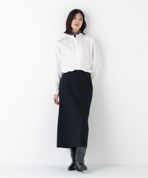 human woman（ヒューマンウーマン）の「◆ピンタックバンドカラーブラウス（シャツ/ブラウス・レディース・グレー系その他/ホワイト・MEDIUM）」の5枚目の写真