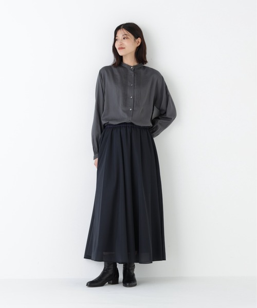 human woman（ヒューマンウーマン）の「◆ピンタックバンドカラーブラウス（シャツ/ブラウス・レディース・グレー系その他/ホワイト・MEDIUM）」の15枚目の写真