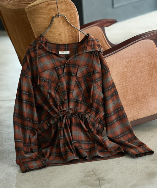 セール】フード付き チェックシャツ チュニック（シャツ/ブラウス