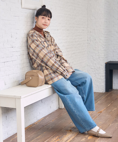 セール】フード付き チェックシャツ チュニック（シャツ/ブラウス