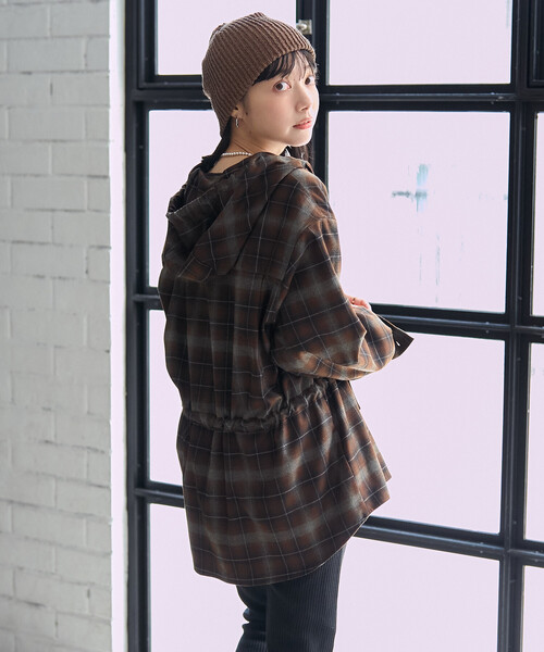 FREAK'S STORE(フリークスストア)の「フード付き チェックシャツ チュニック(シャツ/ブラウス・レディース・ブラウン/レンガ/ベージュ・フリ-)」の16枚目の写真