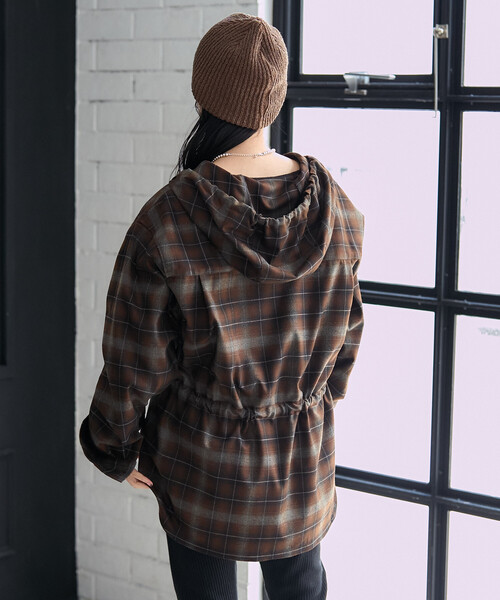 FREAK'S STORE(フリークスストア)の「フード付き チェックシャツ チュニック(シャツ/ブラウス・レディース・ブラウン/レンガ/ベージュ・フリ-)」の15枚目の写真