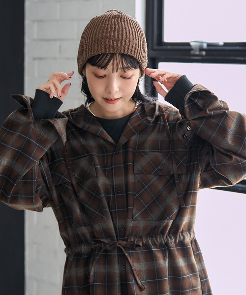 FREAK'S STORE(フリークスストア)の「フード付き チェックシャツ チュニック(シャツ/ブラウス・レディース・ブラウン/レンガ/ベージュ・フリ-)」の12枚目の写真