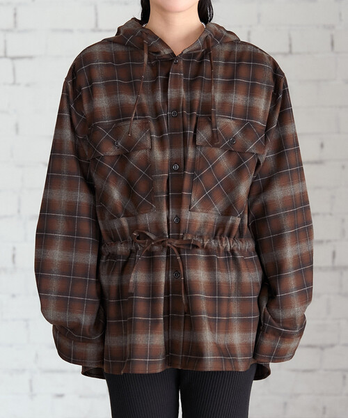 FREAK'S STORE(フリークスストア)の「フード付き チェックシャツ チュニック(シャツ/ブラウス・レディース・ブラウン/レンガ/ベージュ・フリ-)」の11枚目の写真