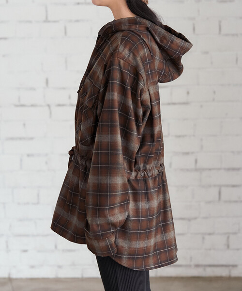 FREAK'S STORE(フリークスストア)の「フード付き チェックシャツ チュニック(シャツ/ブラウス・レディース・ブラウン/レンガ/ベージュ・フリ-)」の10枚目の写真