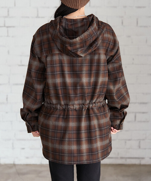 FREAK'S STORE(フリークスストア)の「フード付き チェックシャツ チュニック(シャツ/ブラウス・レディース・ブラウン/レンガ/ベージュ・フリ-)」の9枚目の写真
