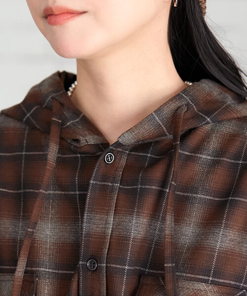FREAK'S STORE(フリークスストア)の「フード付き チェックシャツ チュニック(シャツ/ブラウス・レディース・ブラウン/レンガ/ベージュ・フリ-)」の8枚目の写真