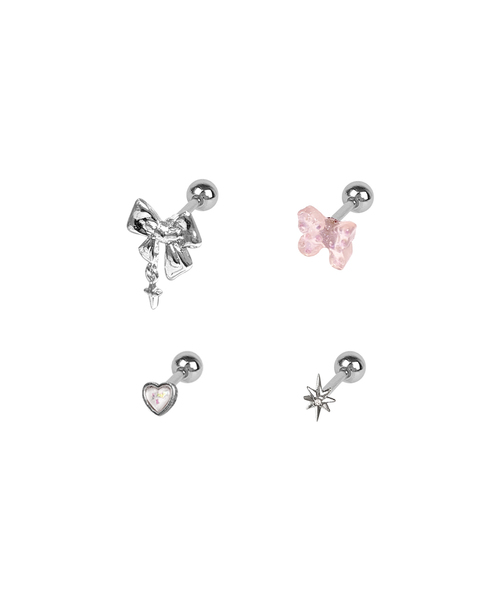 VVV（ブイブイブイ）の「[SET] バタフライハートリボンドロップピアス（ピアス（両耳用）・レディース・ピンク/ホワイト・FREE）」の2枚目の写真