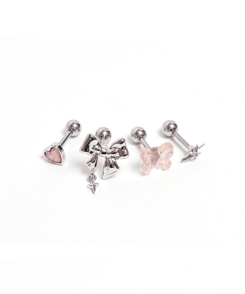 VVV（ブイブイブイ）の「[SET] バタフライハートリボンドロップピアス（ピアス（両耳用）・レディース・ピンク/ホワイト・FREE）」の4枚目の写真