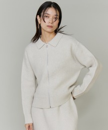 フォックスブレンド襟付きジップカーディガン《YVON》【セットアップ対応】