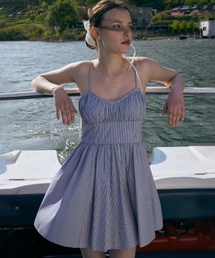 LADY VOLUME（レディーボリューム）の「ストライプフレアミニドレス (ブルー)（ワンピース）」