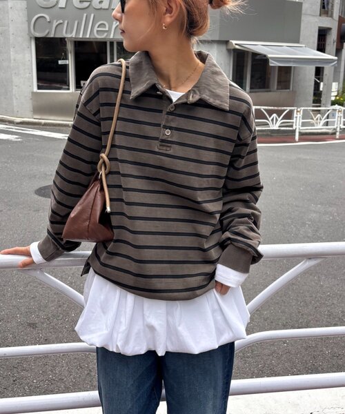 CIAOPANIC TYPY(チャオパニックティピー)の「ピグメント加工ボーダー襟付きトップス(Tシャツ/カットソー・レディース・ブラウン/イエロー/ブルー・MEDIUM/LARGE)」の21枚目の写真