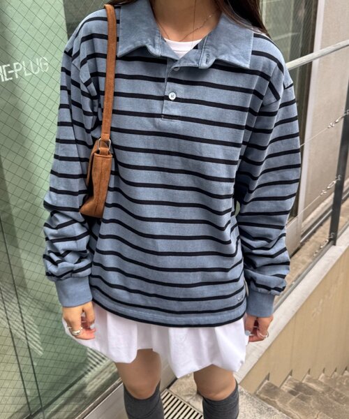 CIAOPANIC TYPY(チャオパニックティピー)の「ピグメント加工ボーダー襟付きトップス(Tシャツ/カットソー・レディース・ブラウン/イエロー/ブルー・MEDIUM/LARGE)」の4枚目の写真
