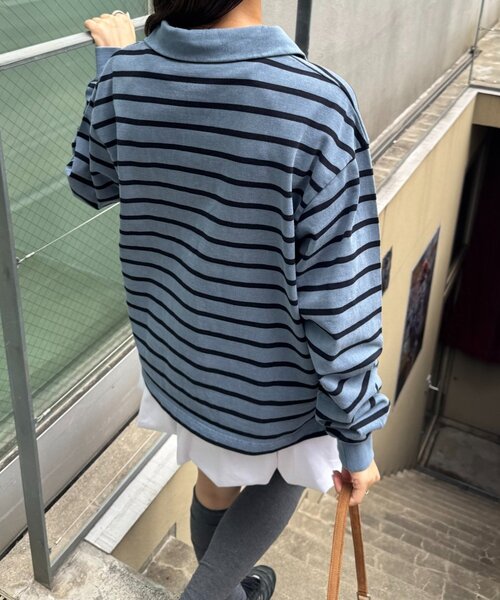 CIAOPANIC TYPY(チャオパニックティピー)の「ピグメント加工ボーダー襟付きトップス(Tシャツ/カットソー・レディース・ブラウン/イエロー/ブルー・MEDIUM/LARGE)」の7枚目の写真