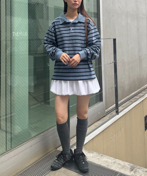 CIAOPANIC TYPY(チャオパニックティピー)の「ピグメント加工ボーダー襟付きトップス(Tシャツ/カットソー・レディース・ブラウン/イエロー/ブルー・MEDIUM/LARGE)」の8枚目の写真