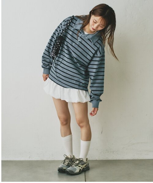 CIAOPANIC TYPY(チャオパニックティピー)の「ピグメント加工ボーダー襟付きトップス(Tシャツ/カットソー・レディース・ブラウン/イエロー/ブルー・MEDIUM/LARGE)」の13枚目の写真