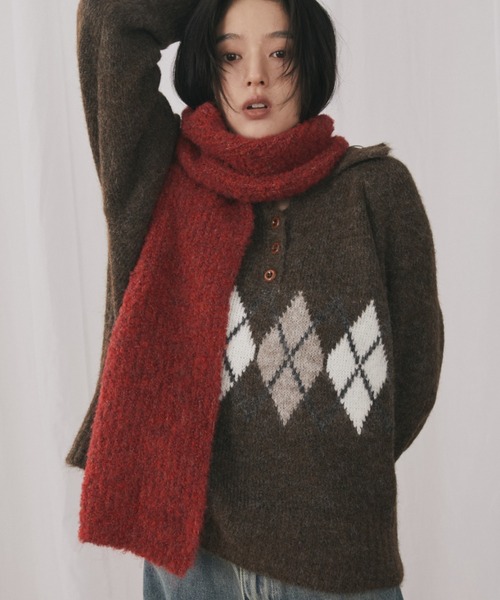 MERLOT（メルロー）の「ミックスヤーンリブニットマフラー（マフラー・レディース・イエロー/レッド/ライトブルー・FREE）」の3枚目の写真