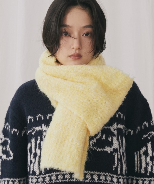 MERLOT（メルロー）の「ミックスヤーンリブニットマフラー（マフラー・レディース・イエロー/レッド/ライトブルー・FREE）」の2枚目の写真