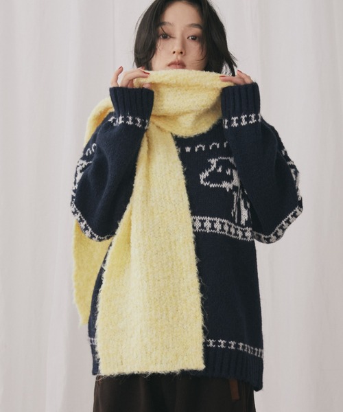 MERLOT（メルロー）の「ミックスヤーンリブニットマフラー（マフラー・レディース・イエロー/レッド/ライトブルー・FREE）」の11枚目の写真