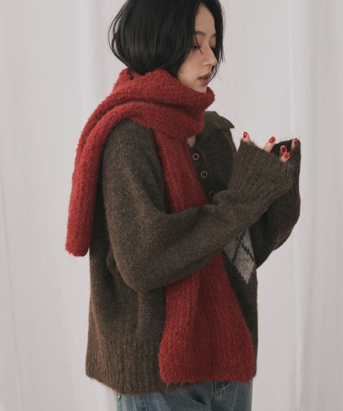 MERLOT（メルロー）の「ミックスヤーンリブニットマフラー（マフラー・レディース・イエロー/レッド/ライトブルー・FREE）」の5枚目の写真