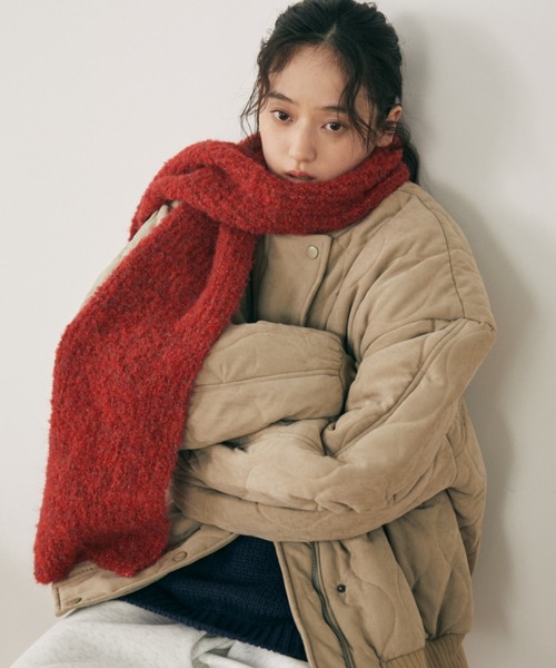 MERLOT（メルロー）の「ミックスヤーンリブニットマフラー（マフラー・レディース・イエロー/レッド/ライトブルー・FREE）」の6枚目の写真