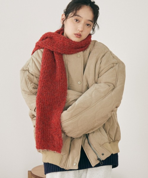 MERLOT（メルロー）の「ミックスヤーンリブニットマフラー（マフラー・レディース・イエロー/レッド/ライトブルー・FREE）」の7枚目の写真