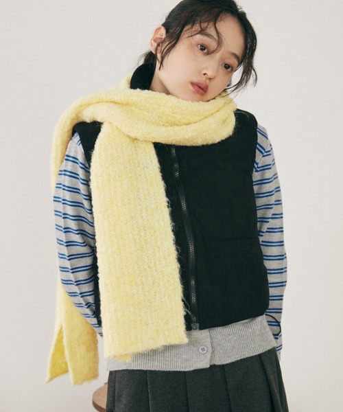 MERLOT（メルロー）の「ミックスヤーンリブニットマフラー（マフラー・レディース・イエロー/レッド/ライトブルー・FREE）」の12枚目の写真